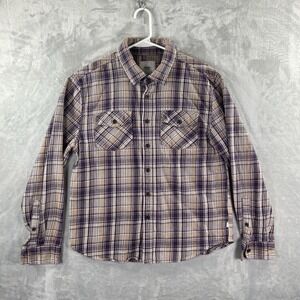 Katin Shirt men's Small Flannel Button Up Cotton Brown Purple Plaid Casual Beach